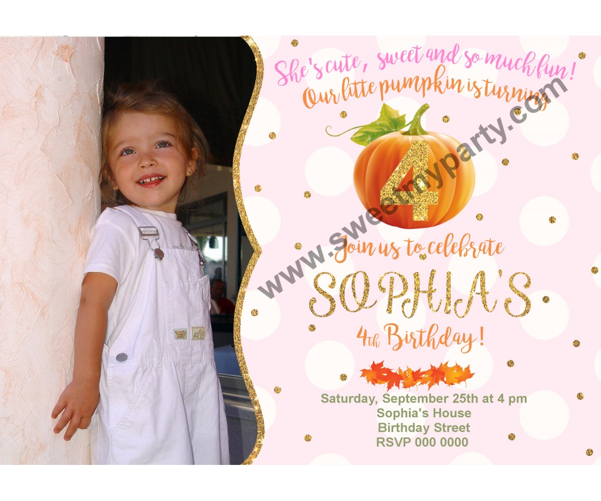 Pumpkin Birthday Invitation with photo,(001kpump)